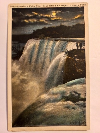 Zdjęcie oferty: Pocztówka USA Wodospad Niagara Sztuka Noc Księżyc