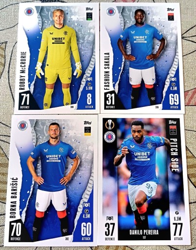 Zdjęcie oferty: 4 karty Rangers – Topps Match Attax 2023/2024 (bazowe, ale z mocą jak na Ib