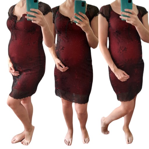 Zdjęcie oferty: Sukienka ciążowa koronkowa S/36 bordowa wizytowa