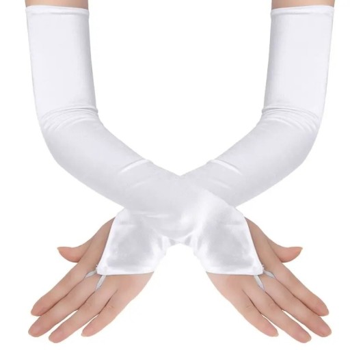 Zdjęcie oferty: Długie białe rękawiczki bez palców ślubne mitenki na ślub wesele lolita y2k