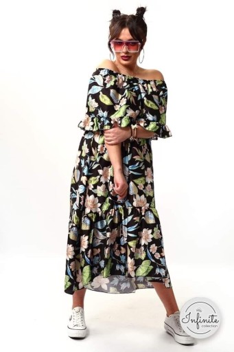 Zdjęcie oferty: Sukienka damska Hiszpanka kwiatowy print satyna 