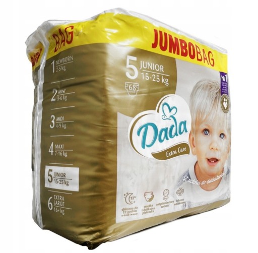 Zdjęcie oferty: PIELUSZKI DADA EXTRA CARE 5 JUMBO BAG JUNIOR 68SZT