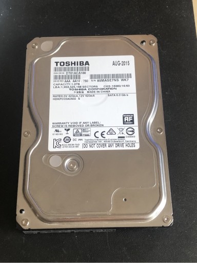 Zdjęcie oferty: TOSHIBA 1TB HDD 3,5 DT01ACA100 NR 26