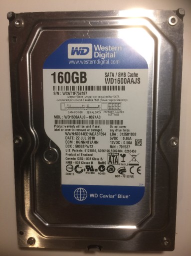 Zdjęcie oferty: Dysk SATA WD 1600AAJS 160GB 3,5'' + kabel