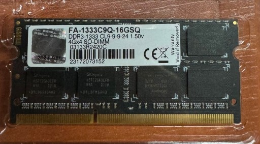 Zdjęcie oferty: DDR3-1333 CL9-9-9-24 1.50v 4Gx4 SO-DIMM