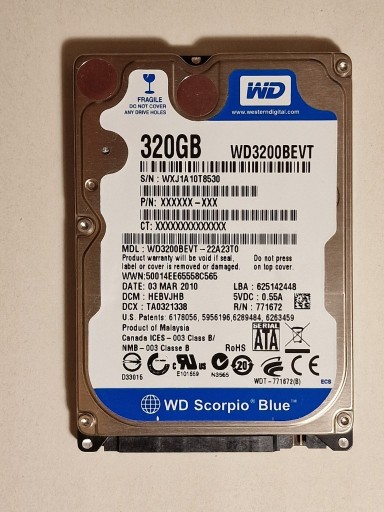 Zdjęcie oferty: Dysk Twardy Western Digital 320GB WD WD3200BEVT