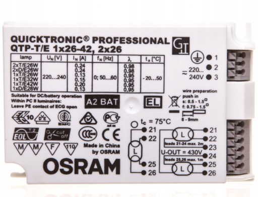 Zdjęcie oferty: Statecznik Quicktronic QTP-T/E 1X26-42 2X26/220-240 OSRAM