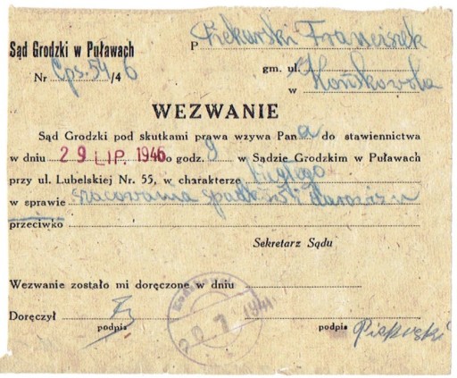 Zdjęcie oferty: Końskowola (Puławy) - stempel prowizor. z 1946 r. 