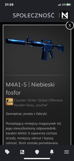 Zdjęcie oferty: Skin CS:GO M4A1-S Niebieski Fosfor