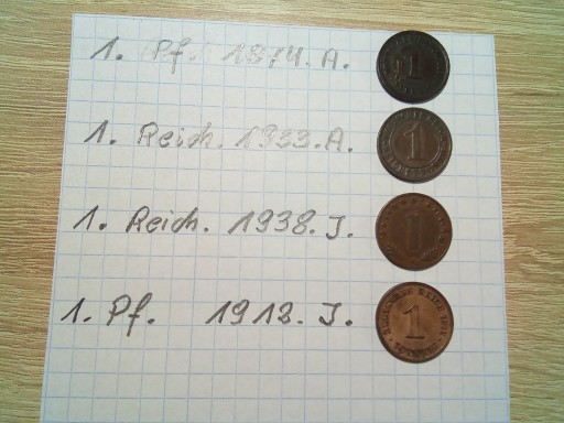 Zdjęcie oferty: 1.Reichspfennig .1933.A.1938.J.1.Pf.1874.A.1912.J