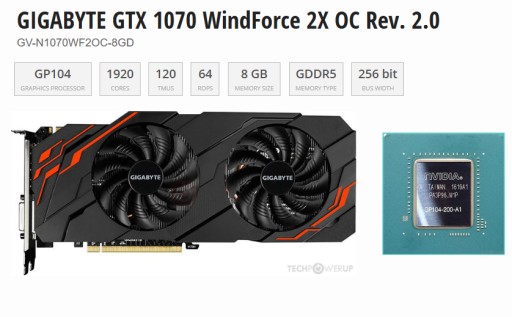 Zdjęcie oferty: Gigabyte Windforce GTX 1070 8 GB OC Edition