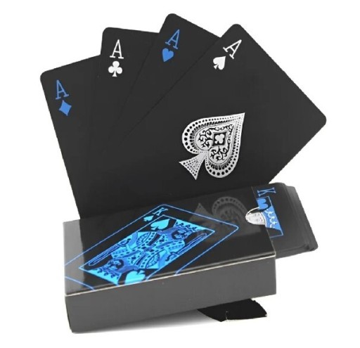 Zdjęcie oferty: Karty do gry czarne z niebieskim ,plastik talia 54