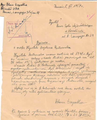 Zdjęcie oferty: Opinia prof. A. Lopatki z 1957r, Oryg. podpis