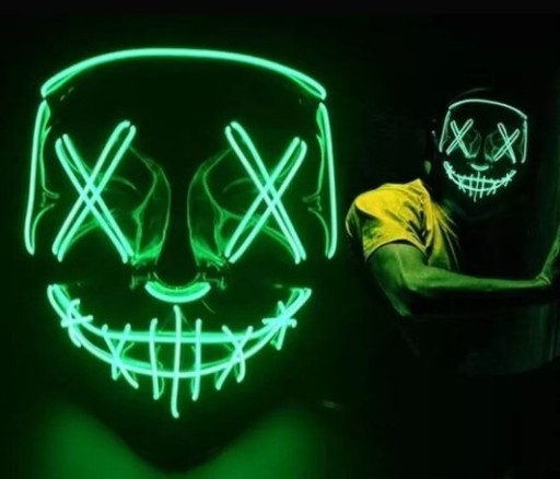 Zdjęcie oferty: Świecąca Neonowa Maska LED Halloween kolor zielony
