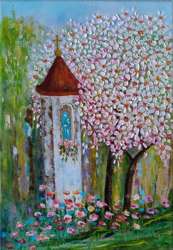 Zdjęcie oferty: Kapliczka Wiosenna, akryl na płótnie 30x21 cm