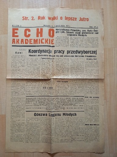Zdjęcie oferty: Echo Akademickie gazeta 1930 rok