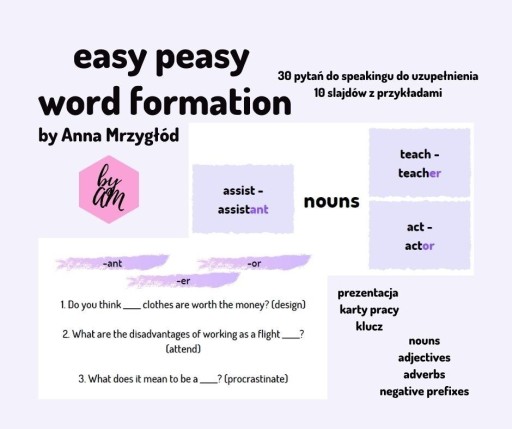Zdjęcie oferty: easy peasy word formation słowotwórstwo speaking 
