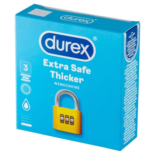 Zdjęcie oferty: DUREX EXTRA SAFE THICKER, grubsze, Prezerwatywy, 3 sztuki