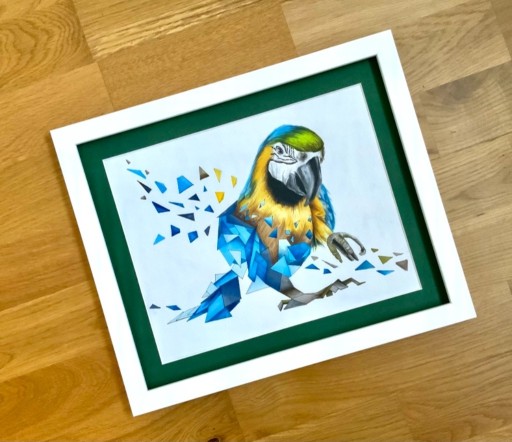 Zdjęcie oferty: Obraz rysunek papuga geometryczny w ramie