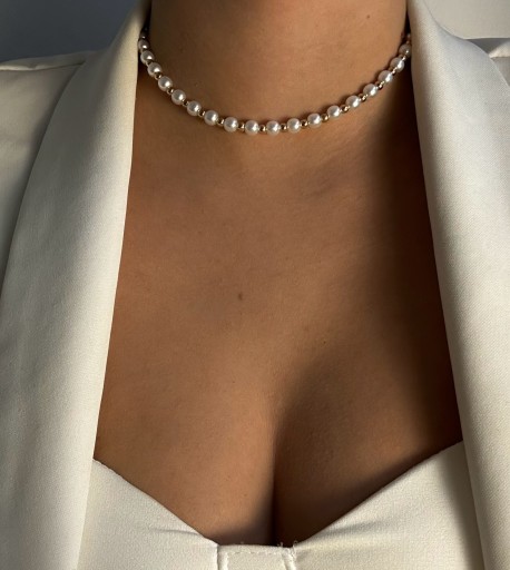 Zdjęcie oferty: Złoty naszyjnik celebrytka łańcuszek stal perły