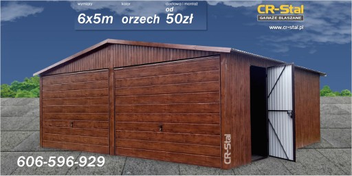Zdjęcie oferty: Garaż blaszany. 6x5 m. Bramy podnoszone. Dodatkowe drzwi. Orzech.