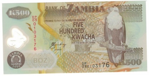 Zdjęcie oferty: Zambia  500 Kwacha 2009 r POLIMER