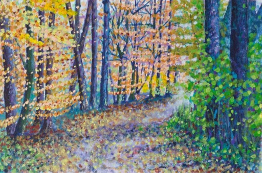 Zdjęcie oferty: Obraz ręcznie malowany pejzaż jesienny las