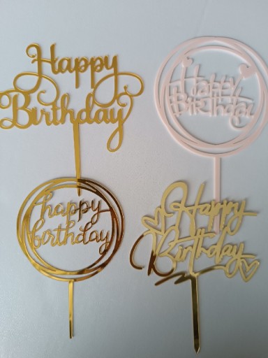 Zdjęcie oferty: Topper na tort happy birthday złoty różowy 
