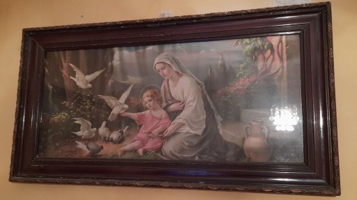 Zdjęcie oferty: Obraz Matki Boskiej z Jezusem karmiącym gołębie 