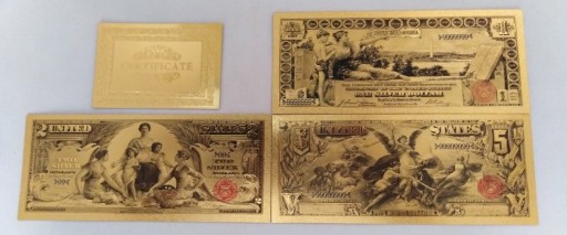 Zdjęcie oferty: Banknoty pozłacane 24k 3 szt komplet USA z 1896 r.