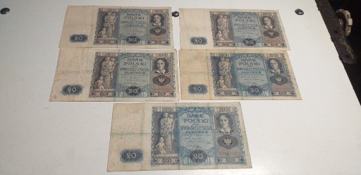 Zdjęcie oferty: Zestaw 5 sztuk banknotów Polskich 20 zł 1936 r