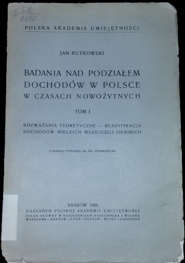 Zdjęcie oferty: Jan Rutkowski: Badania nad podziałem dochodów 1938