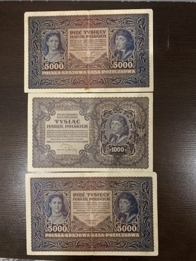 Zdjęcie oferty: Polskie 1000 i 5000 marek; rok 1919-1920