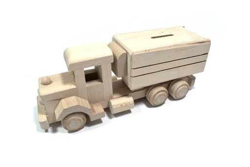Zdjęcie oferty: Pojazd skarbonka ciężarówka drewaniana dla chłopca