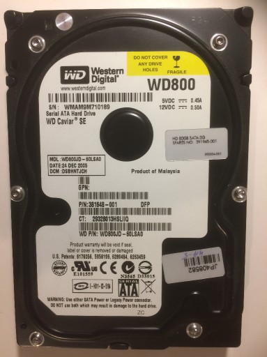 Zdjęcie oferty: Dysk SATA WD Caviar SE WD800 80GB 3,5 +kabel