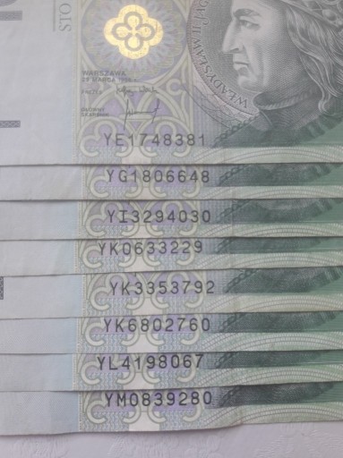 Zdjęcie oferty: Banknoty pieniądze 100zł  Seria Zastępcza z 1994r