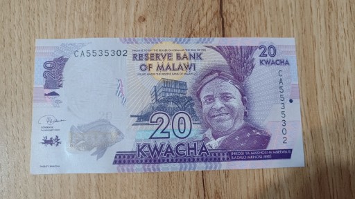 Zdjęcie oferty:  Malawi 20 Kwacha 2020 UNC 