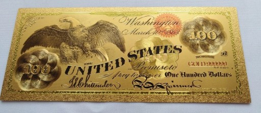 Zdjęcie oferty: Banknot pozłacany 24k  100 dolarów USA 1863 rok