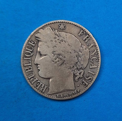 Zdjęcie oferty: Francja 1 frank 1871, bogini Ceres, srebro 0,835