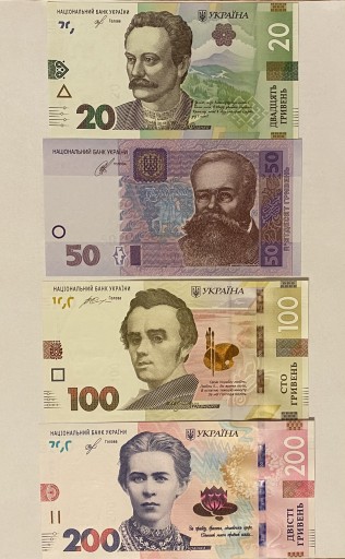 Zdjęcie oferty: UKRAINA Banknoty 20 Hrywien, 50 Hrywien, 100, 200