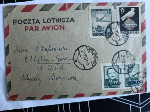 Zdjęcie oferty: Groszy koperta lotnicza 1951 Milanówek Petriuk