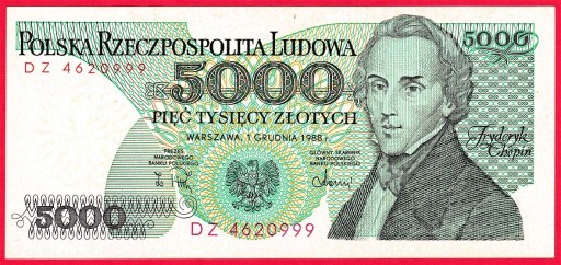 Zdjęcie oferty: Banknot 5000 zł - Fryderyk Chopin - Stan II