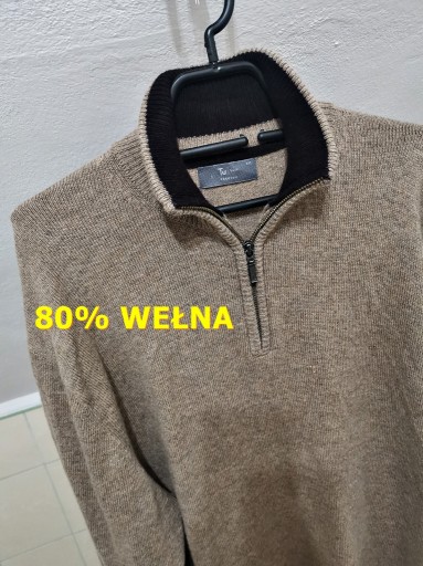 Zdjęcie oferty: Sweter męski 80% wełna suwak beżowy karmel XXL bdb