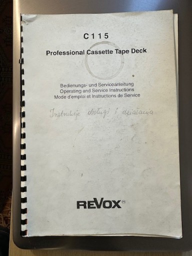 Zdjęcie oferty: Revox C115 instrukcja obsługi cassette tape deck