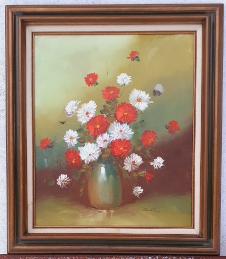 Zdjęcie oferty: Obraz olejny, kwiaty w wazonie 50x62cm, rama 70x80