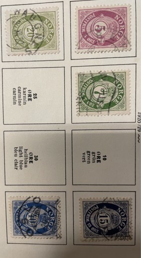 Zdjęcie oferty: Znaczki Norwegia post horn 1920-29 zestaw 5 sztuk