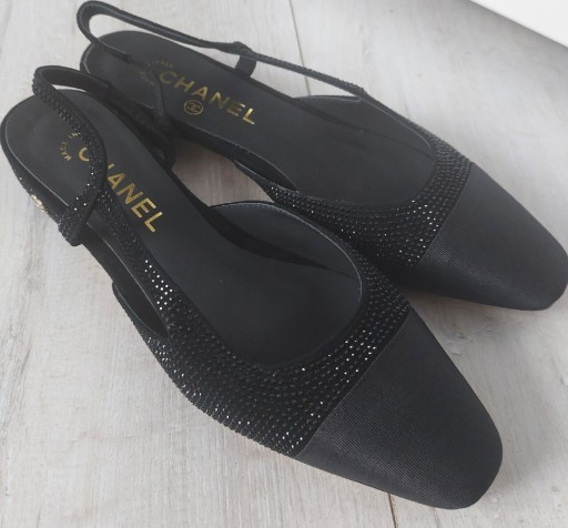 Zdjęcie oferty: New Crystal Chanel SlingBack 38 Black Grosgrain