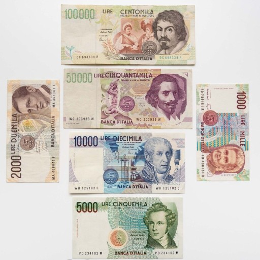 Zdjęcie oferty: Banknoty Włochy 100000 - 1000 lirów 6 szt.