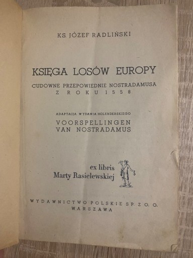 Zdjęcie oferty: Księga Losów Europy ks Józef Radliński