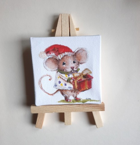 Zdjęcie oferty: Mini obraz ręcznie malowany myszka prezent